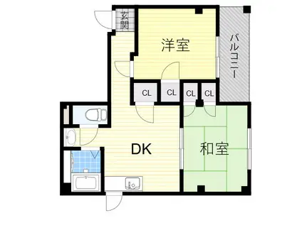 パールハイム針中野(2DK/4階)の間取り写真