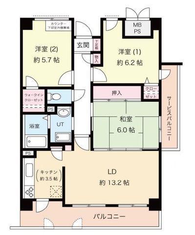 アンシャンテ平野(3LDK/4階)の間取り写真