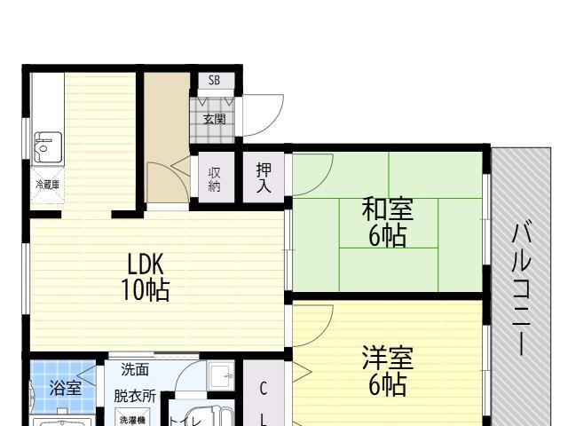 クローバーハイツ(2LDK/2階)の間取り写真