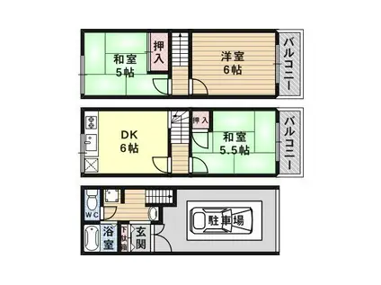 おおさか東線 新加美駅 徒歩15分 3階建 築30年(3DK)の間取り写真