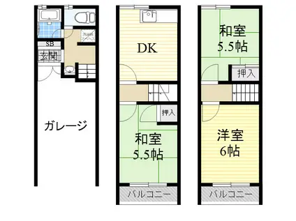 おおさか東線 新加美駅 徒歩15分 3階建 築30年(3DK)の間取り写真