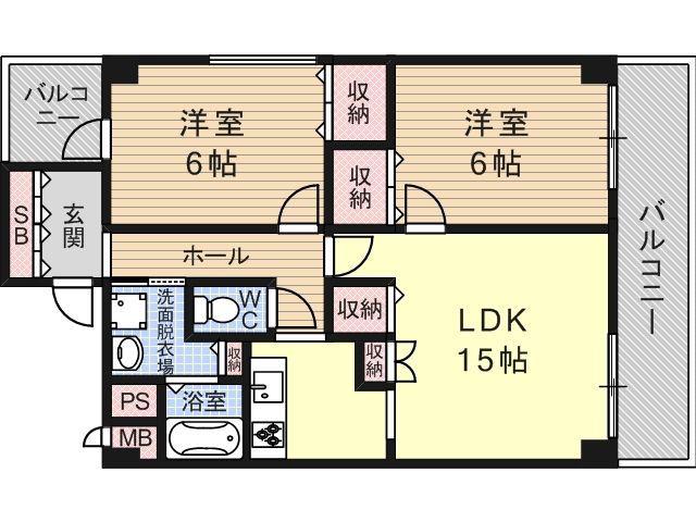 ラ・フォーレ駒川(2LDK/3階)の間取り写真