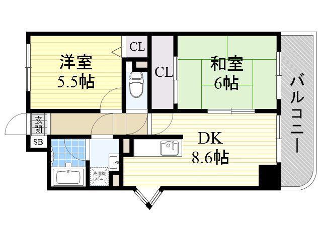 ヴィラシャトー(2DK/2階)の間取り写真