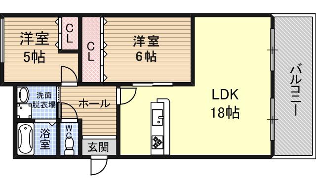 エスポワール(2LDK/1階)の間取り写真
