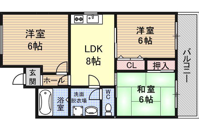 グランドハイツタカノⅠ(3DK/2階)の間取り写真