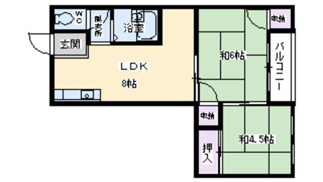 日野上マンション(2LDK/2階)の間取り写真