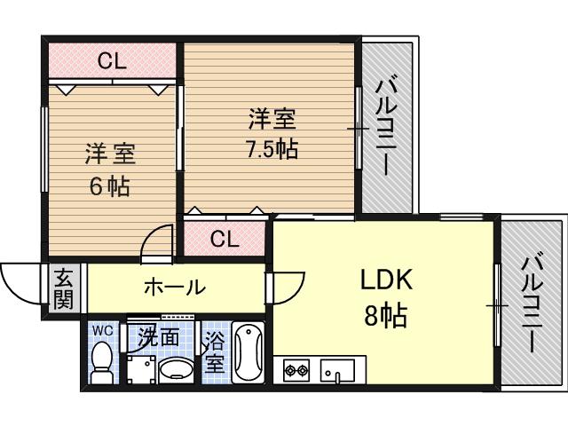 カサベルデ(2LDK/2階)の間取り写真