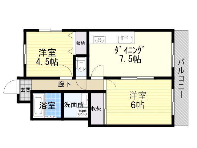 デイグラン長居公園(2DK/4階)の間取り写真