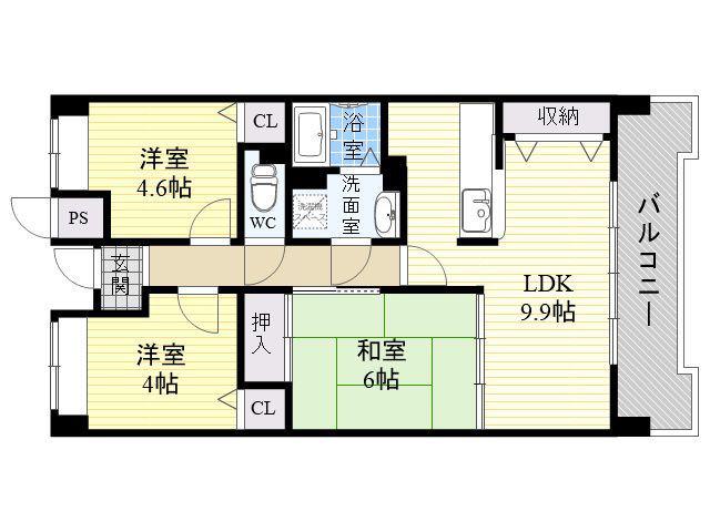 平野元町日興マンション(3DK/5階)の間取り写真