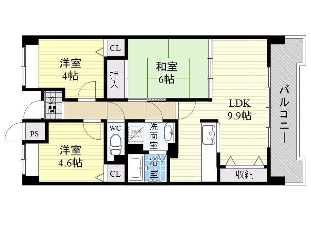 平野元町日興マンション(3DK/10階)の間取り写真
