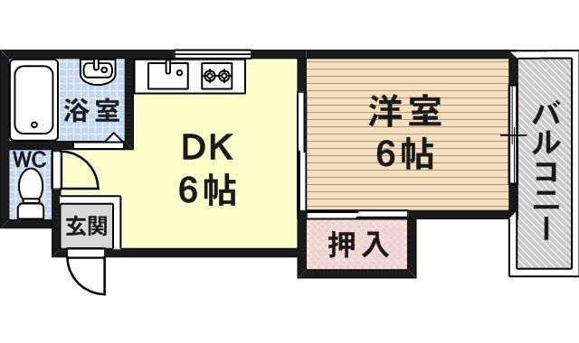 コーポ平野上町(1DK/3階)の間取り写真