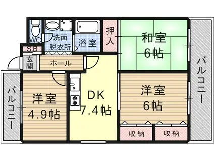 片岡マンション2(3DK/5階)の間取り写真