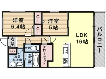 シャンテソレイユ(2LDK/4階)の間取り写真