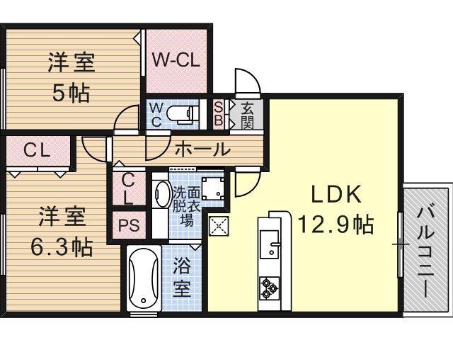 エスポワール西脇(2LDK/3階)の間取り写真