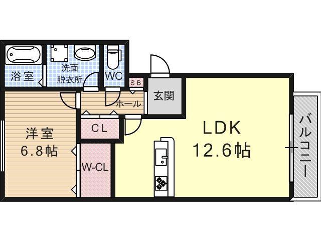 エスポワール西脇(1LDK/2階)の間取り写真