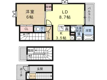 プラザ九源Ⅱ(1LDK/3階)の間取り写真