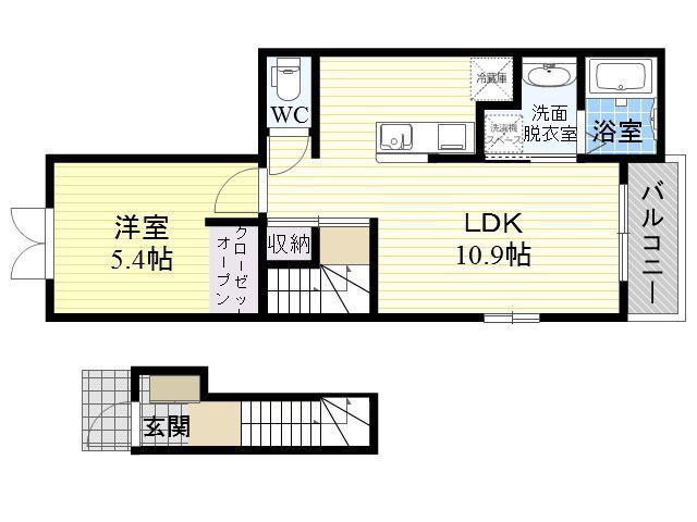 プラザ九源Ⅱ(1LDK/2階)の間取り写真
