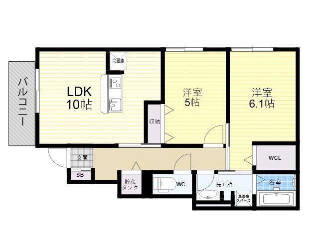 クレール西脇(2LDK/1階)の間取り写真