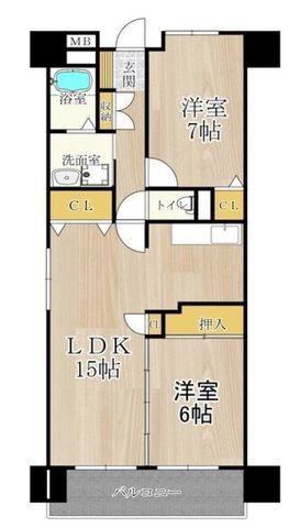 東部市場前レジデンス(2LDK/6階)の間取り写真