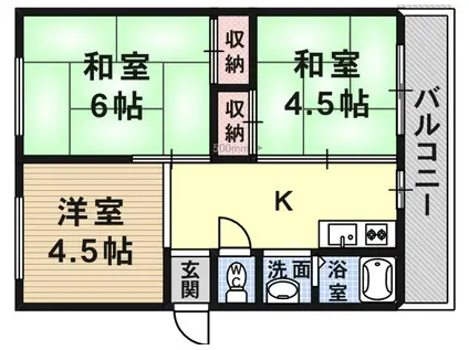 JR関西本線 平野駅(ＪＲ) 徒歩5分 5階建 築53年(3K/3階)の間取り写真