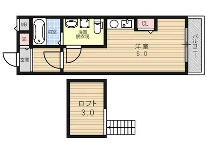ブルーアースⅢ(ワンルーム/2階)の間取り写真