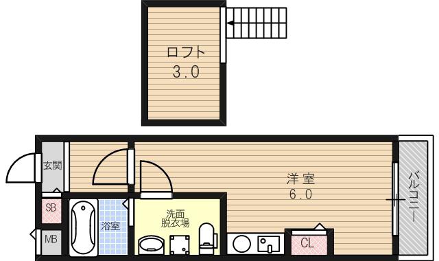 ブルーアースⅢ(ワンルーム/2階)の間取り写真
