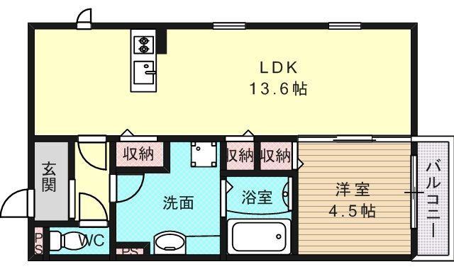 アビタシオン加美北(1LDK/2階)の間取り写真