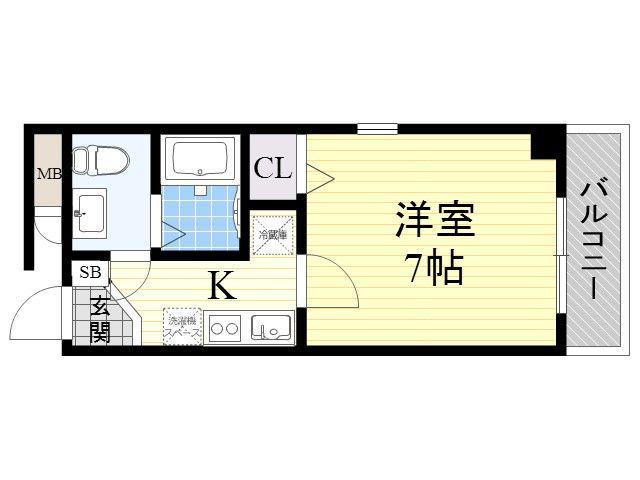 アヴェニール瓜破(1K/6階)の間取り写真