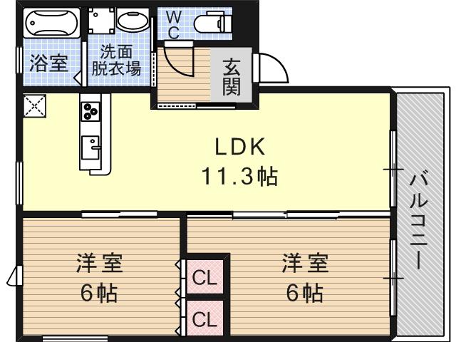 グランディール喜連(2LDK/1階)の間取り写真