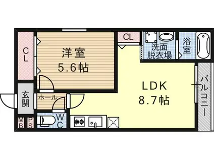 フジパレス長吉川辺Ⅰ番館(1LDK/2階)の間取り写真
