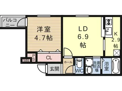 フジパレス長吉川辺Ⅱ番館(1LDK/3階)の間取り写真
