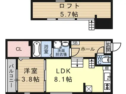 ルミエール出戸(1SLDK/2階)の間取り写真