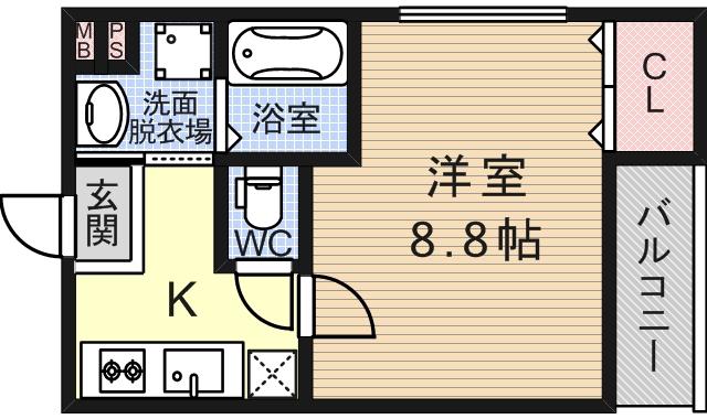 フジパレス喜連(1K/3階)の間取り写真