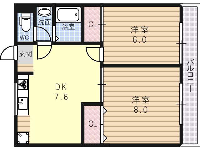 オークハイツ(2DK/4階)の間取り写真