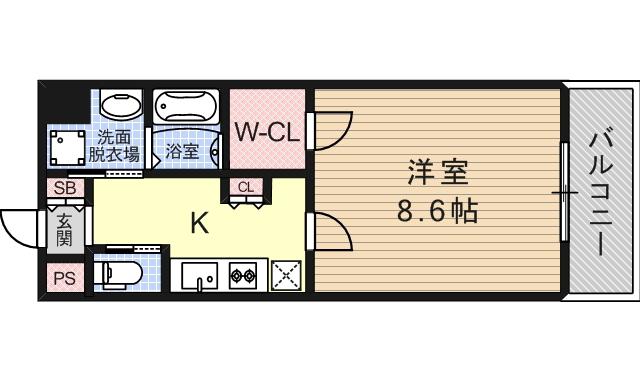 KAUNIS HIRANO(1K/7階)の間取り写真