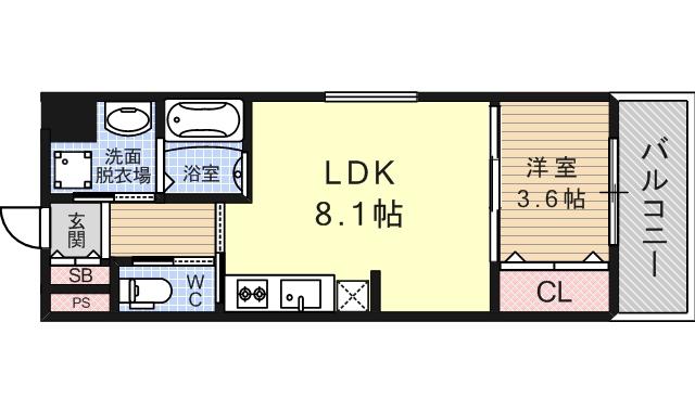 KAUNIS HIRANO(1LDK/13階)の間取り写真