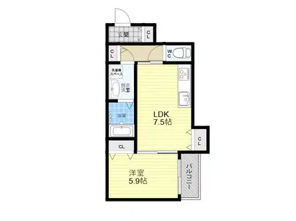 クリエオーレ照ヶ丘Ⅱ(1LDK/2階)の間取り写真