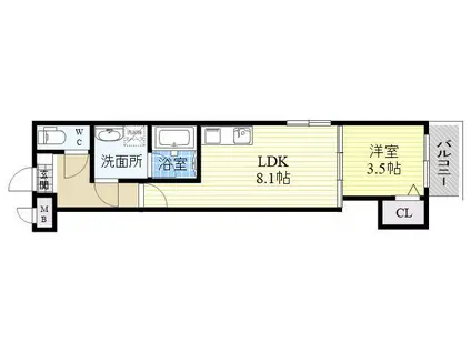 グランパシフィック平野スクエア(1LDK/1階)の間取り写真