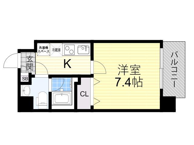 リアーレ北田辺(1K/4階)の間取り写真