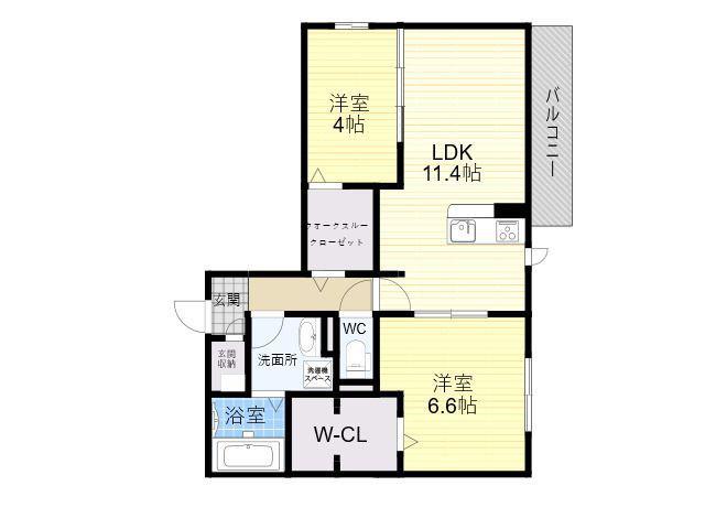コンフォート瓜破Ⅱ(2LDK/3階)の間取り写真