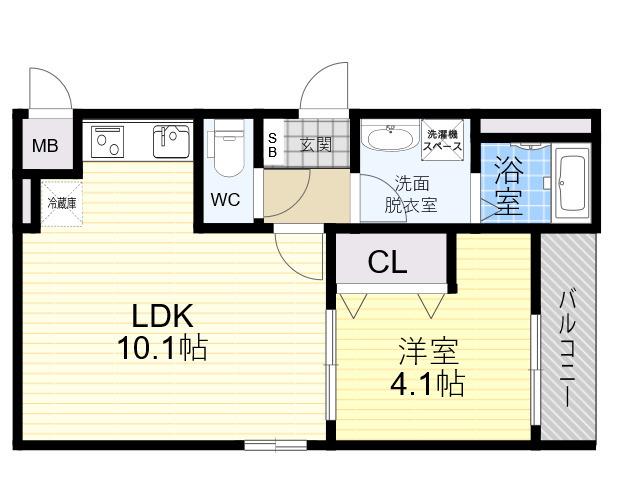 アバンティオ平野市町(1LDK/1階)の間取り写真