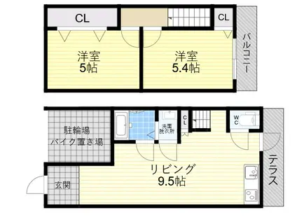 大阪市営谷町線 喜連瓜破駅 徒歩7分 2階建 築61年(2LDK)の間取り写真