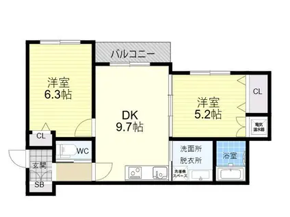 わいわいハウス平野(2DK/2階)の間取り写真