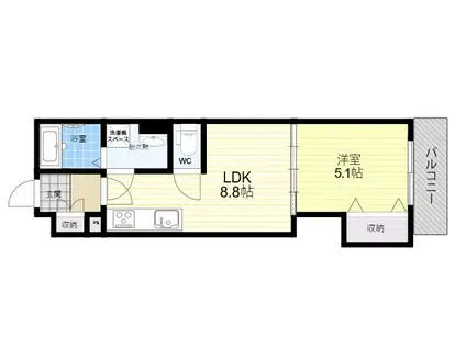 クリエオーレ長吉川辺(1LDK/3階)の間取り写真