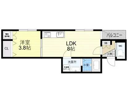 ローズガーデン矢田Ⅱ(1LDK/3階)の間取り写真