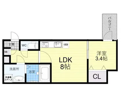 JR関西本線 平野駅(ＪＲ) 徒歩9分 3階建 築2年(1LDK)の間取り写真