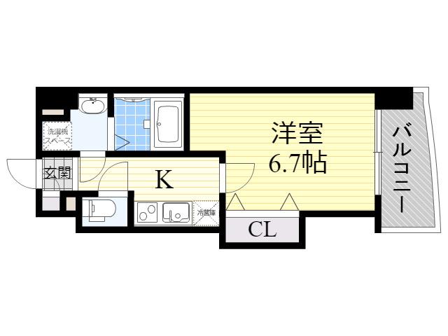 LUXE田辺(1K/6階)の間取り写真