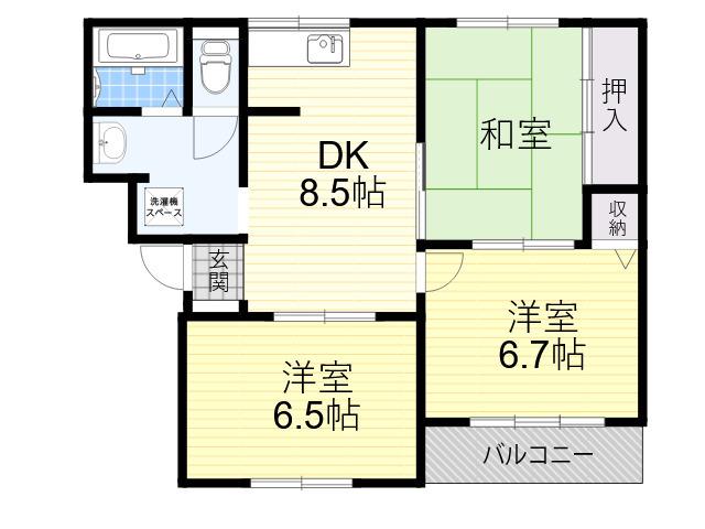 ニューリバーサイド八尾南 A棟(3DK/1階)の間取り写真