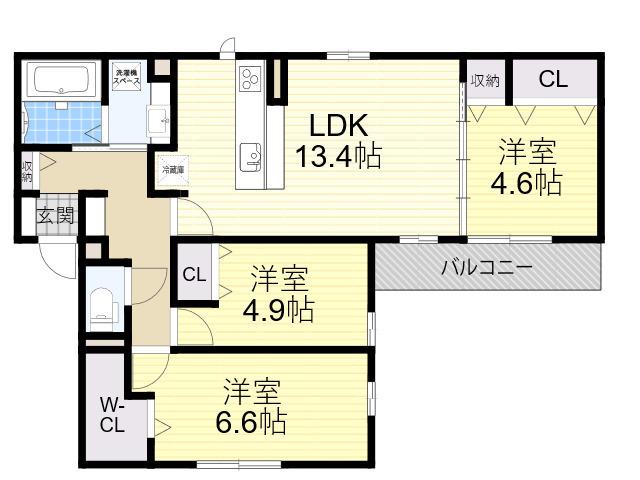 ダイヤモンドフジ天王寺東 ゴールド(3LDK/3階)の間取り写真