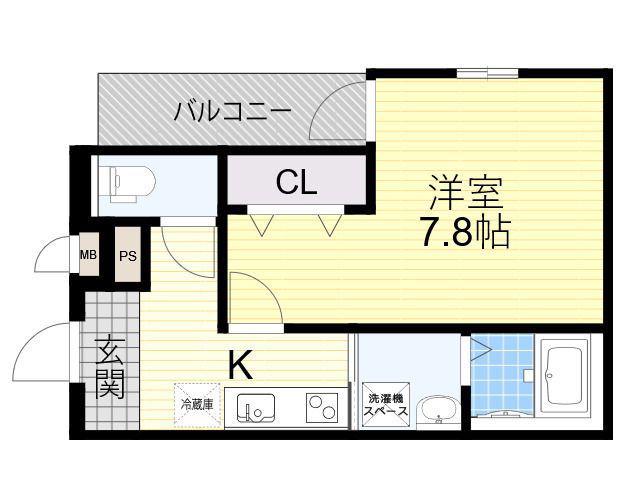 フジパレス今川駅東Ⅲ番館(1K/2階)の間取り写真